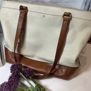 Fossil leather tote